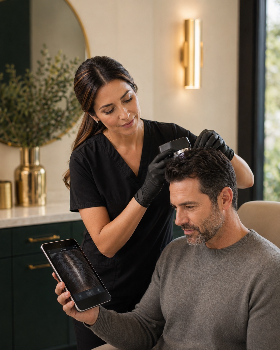 Man with healthy restored hair after MDV Wellness hair restoration